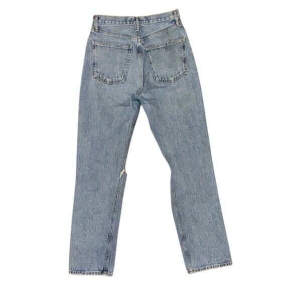 Agolde High Waisted Washed Blue Denim Button Fly Ripped Straight Jeans size 26 - Picture 2 of 11